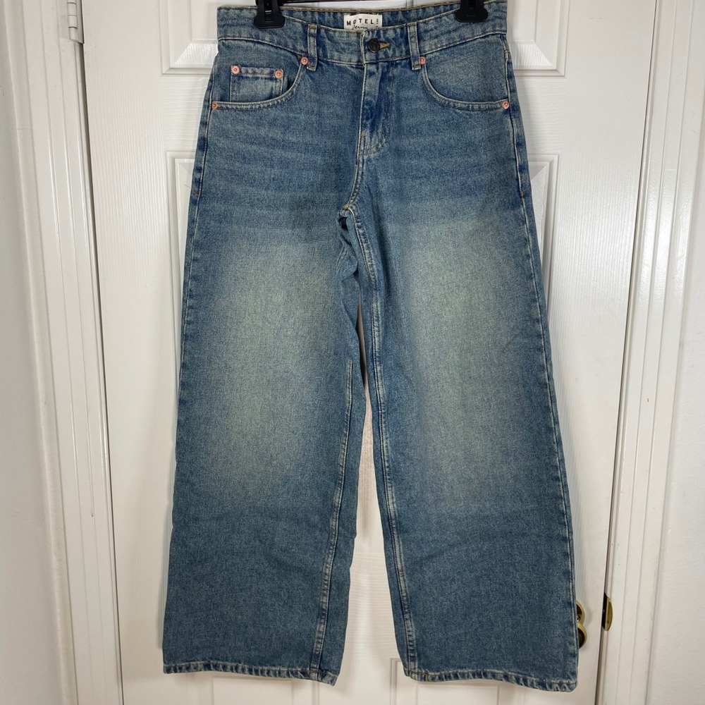 Motel Rocks Wide Leg Blue Denim Jeans High Rise Baggy Relaxed Fit Women's 26 EUC